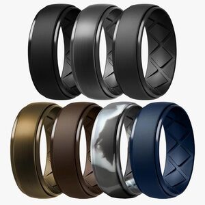 Men's Stylish Silicone Ring Set of 7 - Black, Gray, Brown, Gold NWT